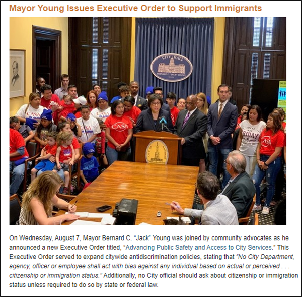 Clip of news article: Mayor Young issues executive order to support immigrants
