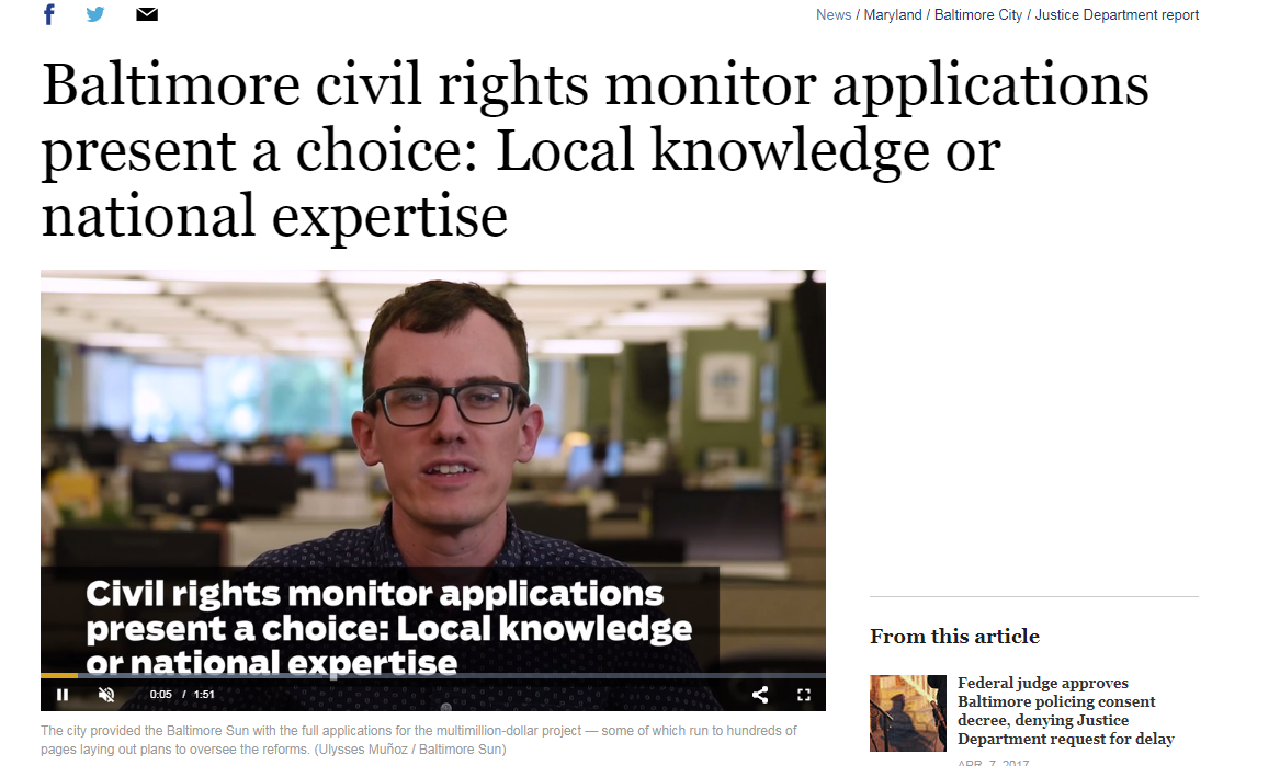 Baltimore civil rights monitor applications present a choice: Local knowledge or national expertise