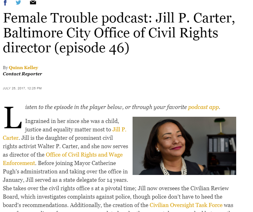 Female Trouble podcast: Jill P. Carter, Baltimore City Office of Civil Rights director (episode 46)