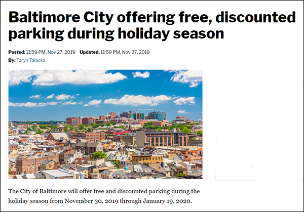 Clip of news article: Free parking during holiday season